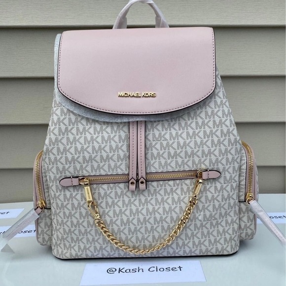 Michael Kors Backpack Jet Set MK Logo Large Chain Backpack Powder Blush Multi